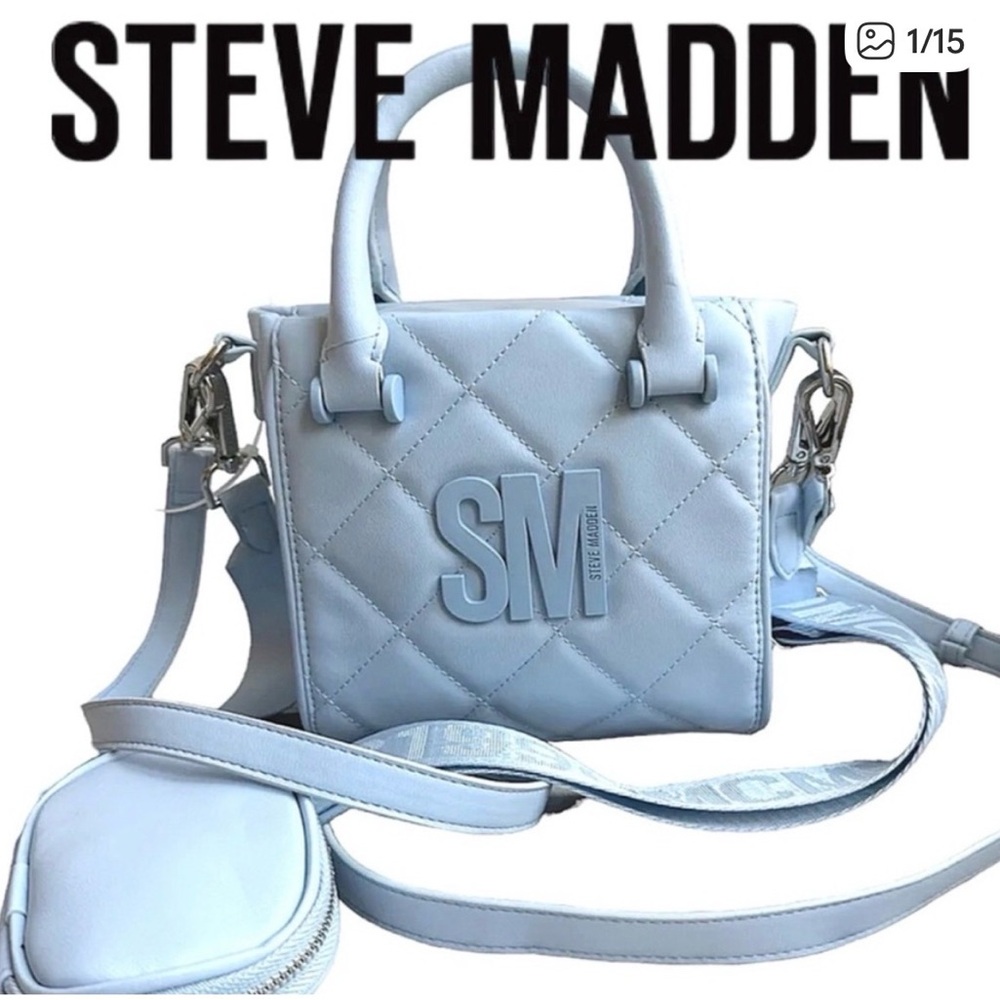 STEVE MADDEN QUILTED CROSSBODY WITH STRAP & COIN PURSE SKY BLUE NWT SMALL
